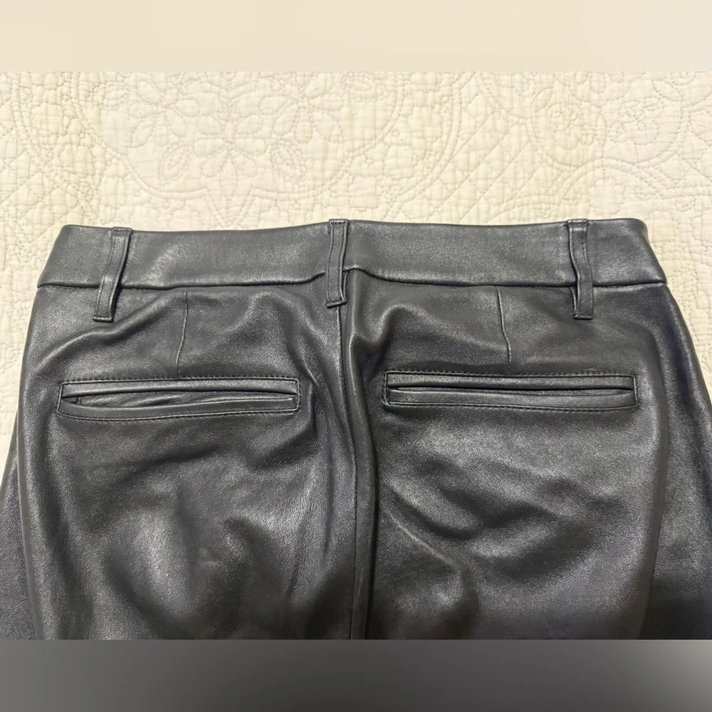 Vince  Black Soft Leather Ankle Pants Straight Leg Mid Rise Size 0 - Picture 7 of 13